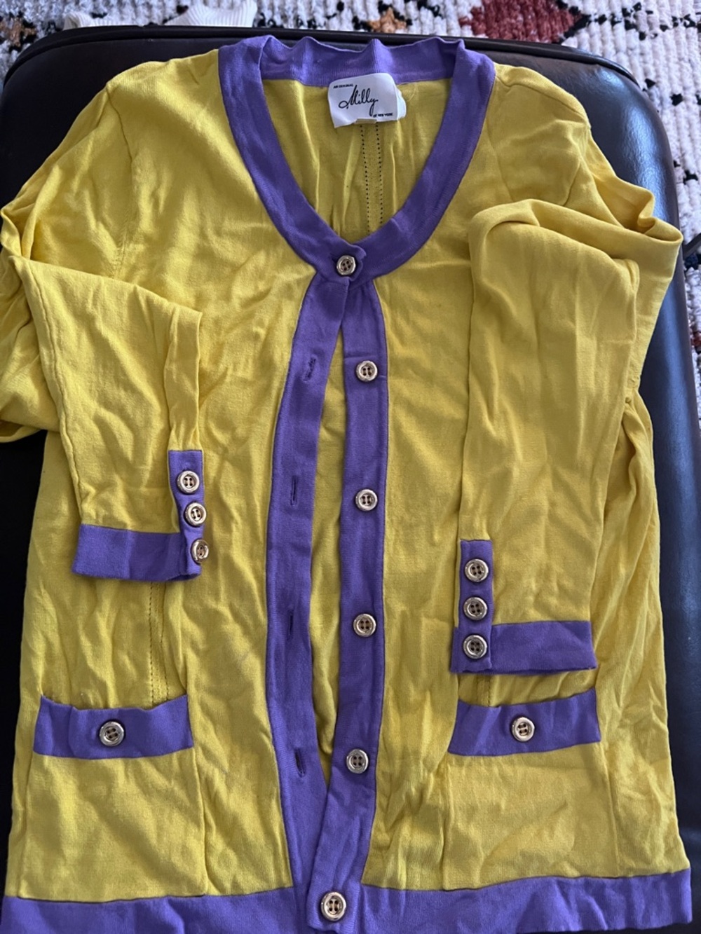 Milly Yellow Cardigan with Purple Trim
